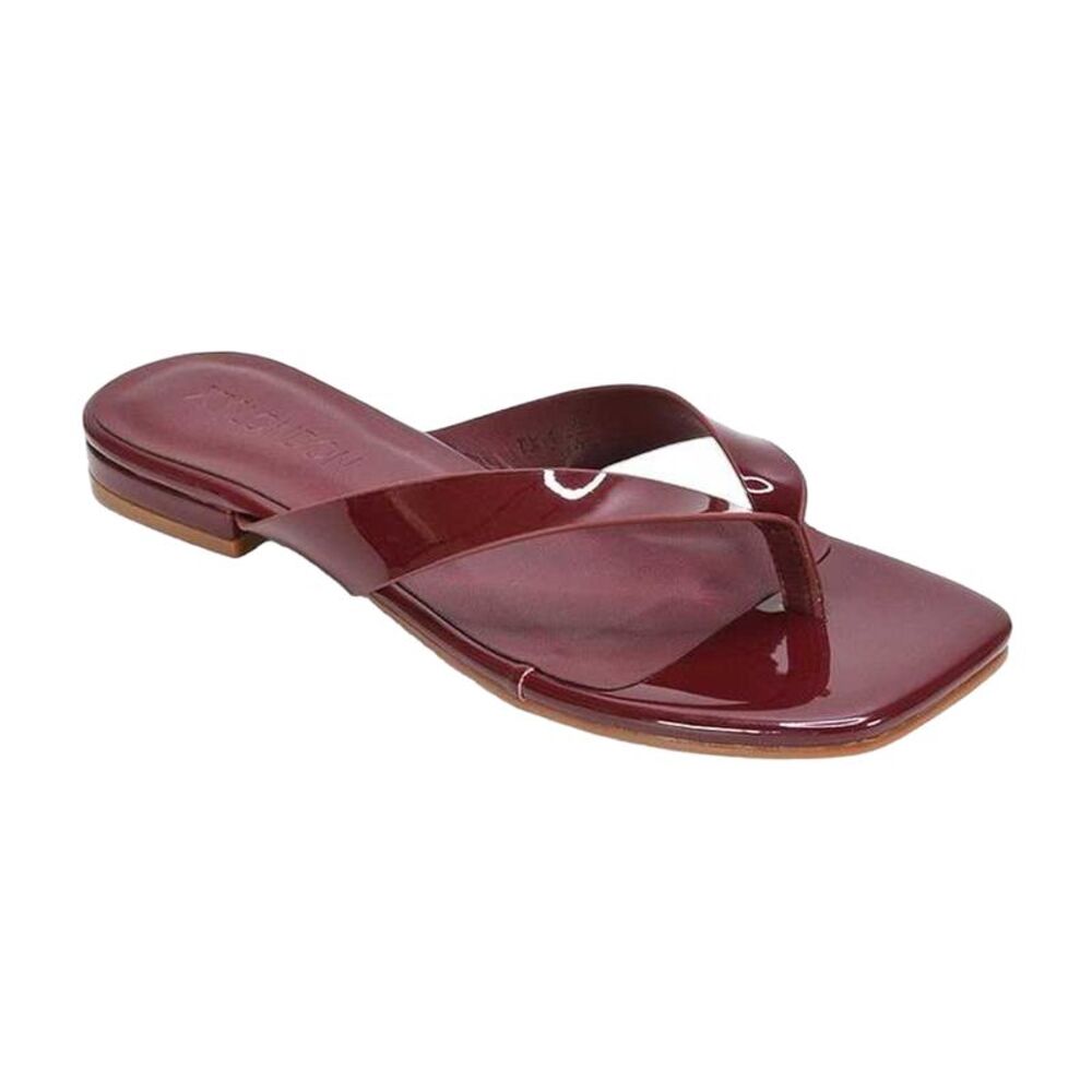 XY London Womens/Ladies Rio Patent Thong Strap Square Flip Flops / Burgundy